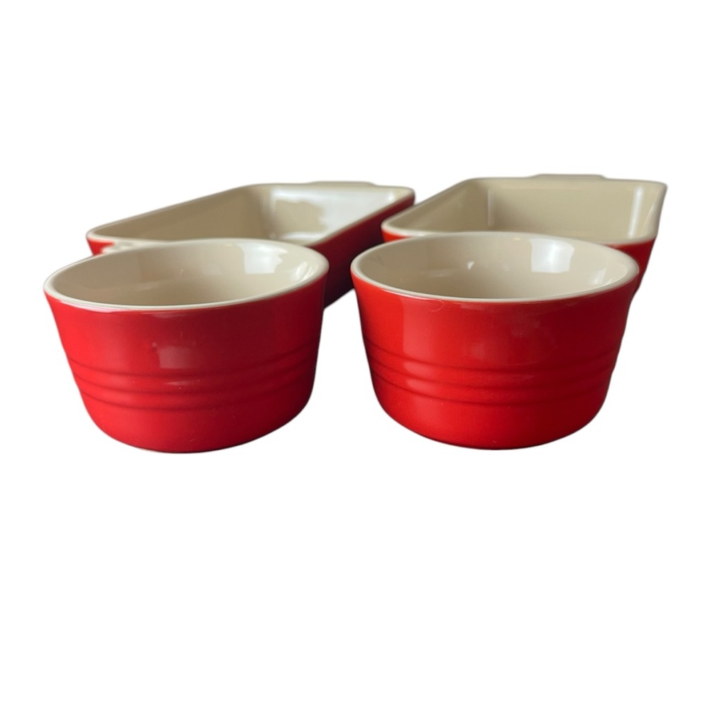 Le Creuset Stoneware Ramekin & 5x7 Rectangle Baking Dishes Set of 4 New